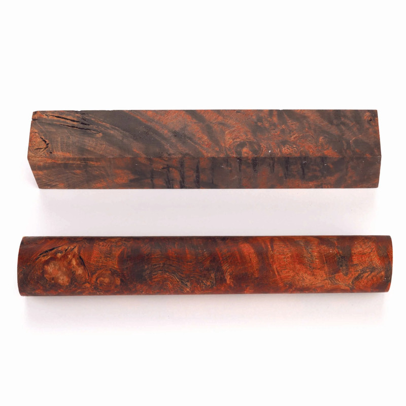 Stabilized & Double Dyed Maple Burl Pen Blank - 3/4" x 3/4" x 5" - Color:Orange and Black